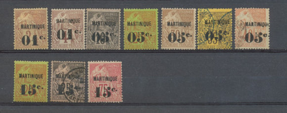 Colonies Françaises MARTINIQUE N°7 à 18 sauf N°9 et 15 N*/Obl C 720€ N2501
