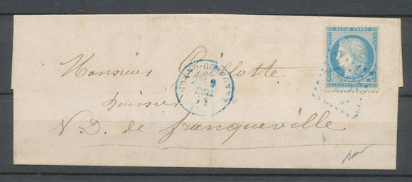 1871 Lettre N°60 25c bleu Obl GC1694 BLEUS +CAD T16 GRAND-COURONNE(74) N3566