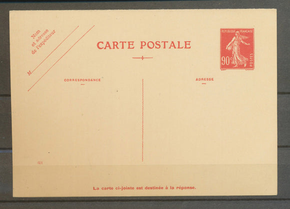 France Entier Postal semeuse 90c Rouge en CPRP, date 021. Neuf, superbe N3626