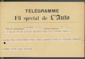 1945 TELEGRAMME "Fil spécial de L'Auto" pour Géo Lefevre (Tour de France) N3636