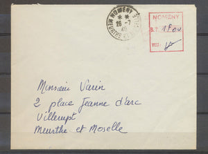 1940 Env. Cachet provisoire NOMENY MEURTHE ET MOSELLE, aff 1f. N3638