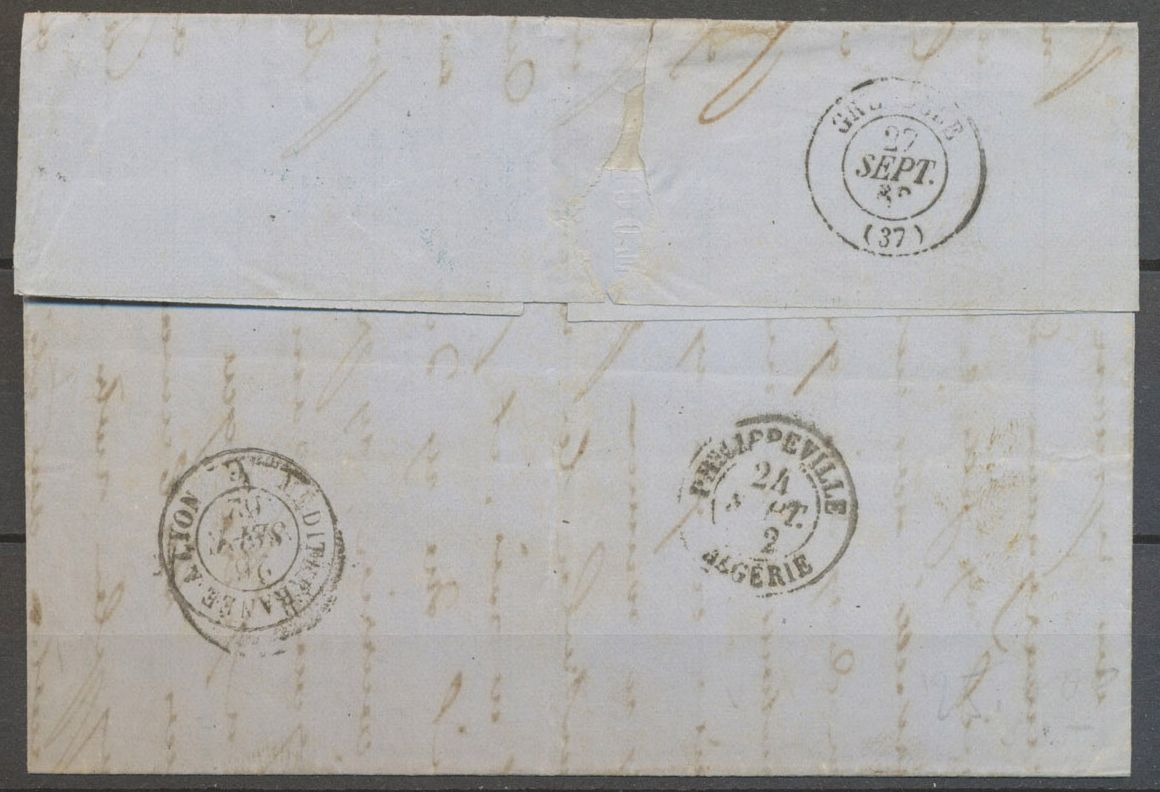 Lettre N14 CAD BAT-A-VAP ALGER + rare Griffe bleue Vapeur MAROCAIN N3 Au phil du timbre Lettre N14 CAD BAT-A-VAP ALGER + rare Griffe bleue Vapeur MAROCAIN N3 Au phil du timbre