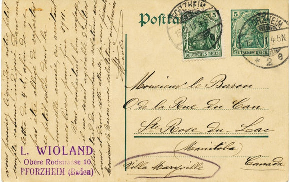 Entier Allemand Posté à PFORZHEIM BADE 1911 N72