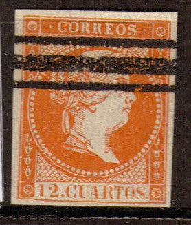 Espagne N°44 12c orange Oblit. Barre. NSG. P121