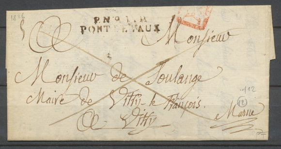 Lettre en Port Payé avec Marque P.N°.1.P PONT DE VAUX 39x8mn noir Ind.12. P1904
