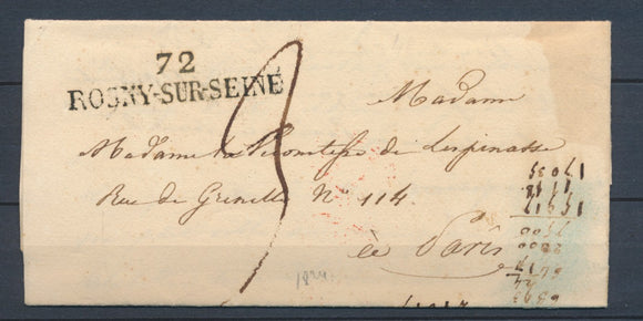 1824 Lettre MARQUE LINEAIRE 72 ROSNY-SUR-SEINE SEINE & OISE(72) Sup P3380