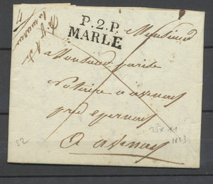 1823 Lettre Marque linéaire en port payé P2P MARLE 25x11mm AISNE Superbe. P3887