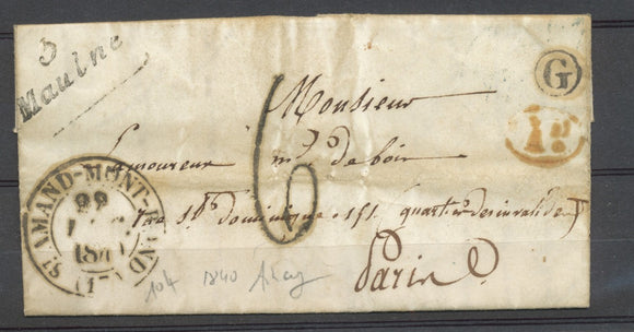 1840 Lettre cursive 3 Maulne + CAD13 St-Amant-Mont-rond + BR G Ainay P3946