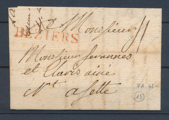 1783 Lettre Marque Lenain N°7A BEZIERS Rouge HERAULT(33) SUP. P4041