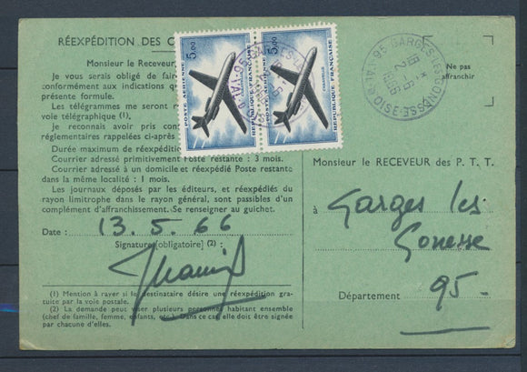 1966 carte Ordre de réexpédition des correspondances tarif à 10F 2*PA N°40 P4313