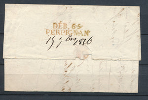 1816 Lettre DEBOURSE DEB.65 PERPIGNAN RGE 41x10 mm PYRENEES ORIENTALES P4574