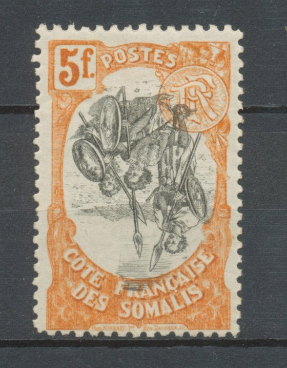 Colonies Cote des Somalis N°66 c 5f Orange et noir Centre renversé. Neuf * P5153