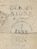 1828 Lettre griffe 25 ROMANS + DEBOURSES DEB. 25 NIONS RARE P782