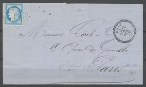 1873 Lettre N°60 Obl GC3140 CAD T23 perlé RILLE Indre-et-Loire(36) Sup. X1018