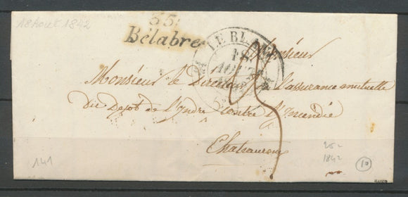 1842 Lettre Cursive 35 Bélabre + CAD 12 LE BLANC INDRE(35) Indice 10 X2244