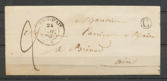 1847 Lettre CAD T14 PONT-D'AIN + BR C : nouville AIN(1) X3049