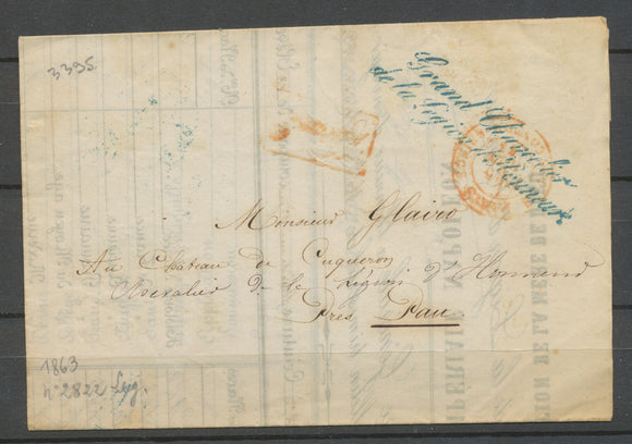 1863 Lettre Franchise Bleue Grand Chancelier de la légion d'Honneur X3079