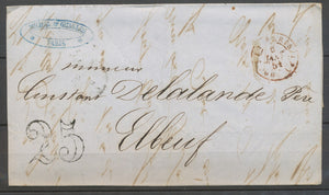 1851 PARIS Lettre Taxe 25 CAD ( J ) PARIS ( J ) Rouge. Rare. X3180