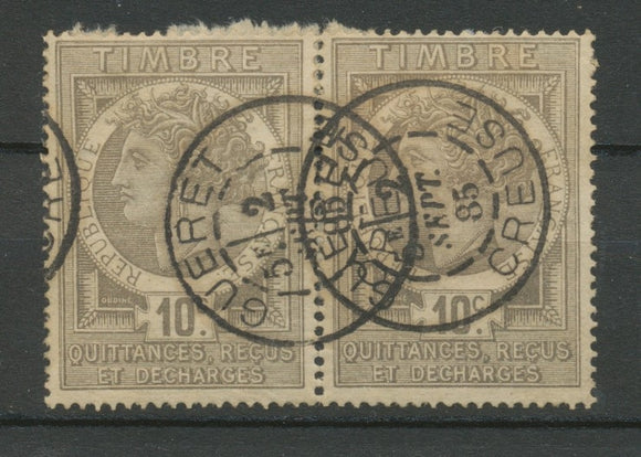 1885 timbres Fiscaux Quittances 10c gris obl POSTALE càd Gueret Creuse X3810