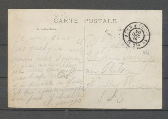 1914 CP Ambulant de mobilisation, AGEN A PARIS 2°/2E SON, SUP X3963