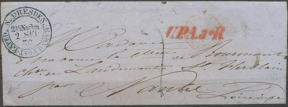 1856 Lettre U.P.A. 3e R rouge + càd, N.DRESDEN.BAHNHOF.EXPED, SUP X4111