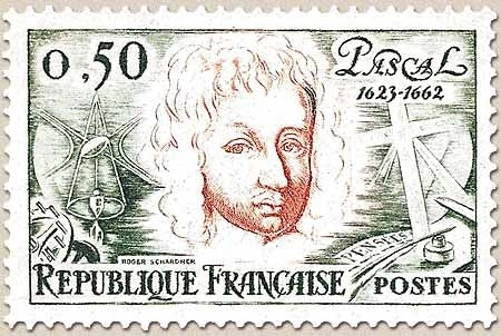 Tricentenaire de la mort de Blaise Pascal. 50c. Vert-noir et orange Y1344