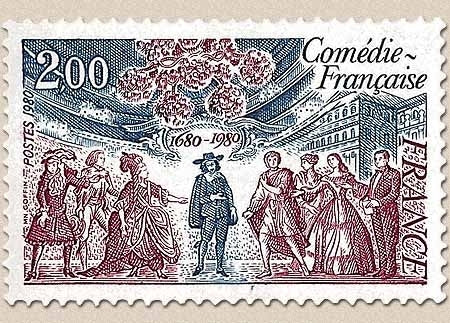 300e anniversaire de la Comédie Française. 2f. Gris foncé, bleu foncé et carmin Y2106