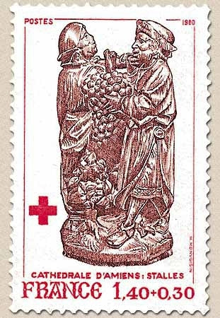 Au profit de la Croix-Rouge. Stalles de la cathédrale d'Amiens. Le raisin de la terre promise  1f.40 + 30c. Y2117
