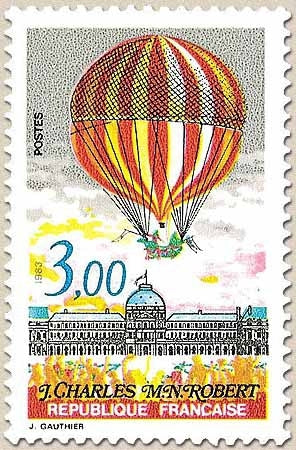 Bicentenaire de l'air et de l'espace. 2ème ascension en ballon à hydrogène par J. Charles et M.N. Robert. 3f. Y2262