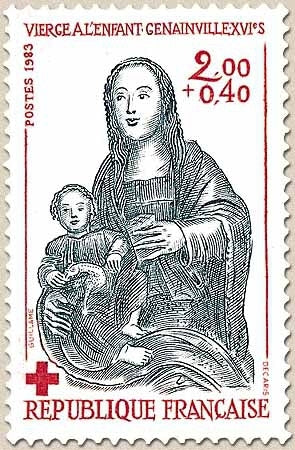 Au Profit de la Croix-Rouge. Sculptures en bois polychrome. Vierge à l'Enfant, Genainville, 16° siècle. 2f. + 40c. Y2296