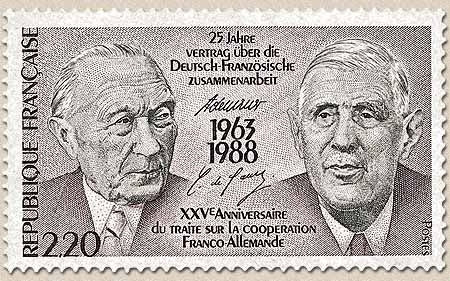 25e anniversaire traité franco-allemande. Émission conjointe France-R.F.A. Adenauer et Général De Gaulle  2f.20 Y2501