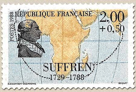 Personnages célèbres. Grands navigateurs français. Suffren (1729-1788)  2f. + 50c. Y2518