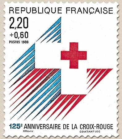 Au profit de la Croix-rouge. 125e anniversaire de la Croix-Rouge. Emblème 2f.20 + 60c. Noir, rouge et bleu Y2555