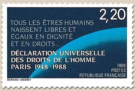 40e anniversaire de la Déclaration universelle des Droits de l'Homme. Article 1er de la Déclaration  2f.20 Y2559