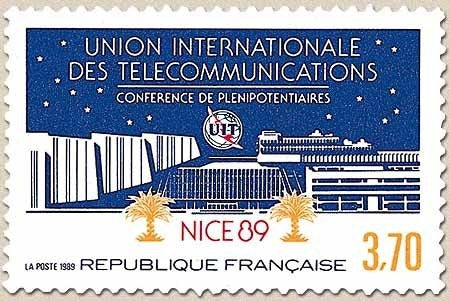 Conférence des plénipotentiaires de I'U.I.T., à Nice. Bâtiment et emblème  3f.70 Y2589