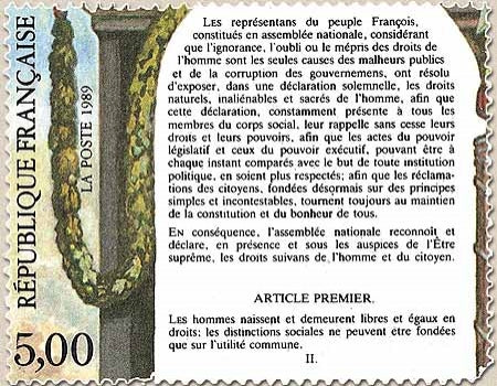 Bicentenaire de la Révolution et de la Déclaration des Droits de l'Homme et du Citoyen. 5f. Préambule Y2596