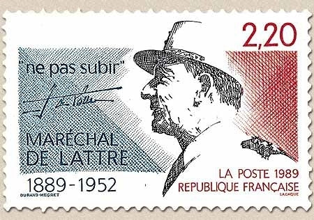 Centenaire de la naissance du Maréchal de Lattre de Tassigny (1889-1952) Portrait et devise  2f.20 Y2611