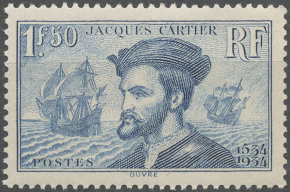 4e centenaire de l'arrivée de Jacques Cartier (1491-1557) au Canada. 1f.50 bleu Neuf luxe ** Y297