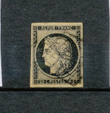 1849 France CERES N°3 20c noir Jaune oblitération Grille TTB  F1006