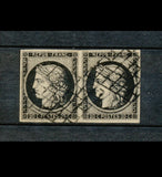 1849 France CERES Paire N°3 20c noir sur jaune. TTB.  F1067