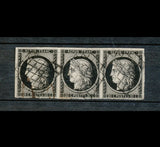 1849 France CERES Bande de 3 du  N°3a 20c noir sur Blanc. TTB.  F1069