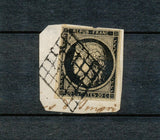 1849 France CERES N°3 20c noir sur Jaune TB sur petit fragment. F1074