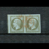 1860 France Napoléon III Paire N°11 1c olive CAD rouge TTB.  Signé Calves. F1080