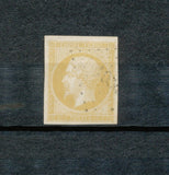 1853 France Napoléon III N°13A 10c Jaune citron TTB.  Signé Calves. F1081