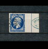 1854 France Napoléon III N°14Aai 20c bleu foncé filet d'encadrement Sup. F1084