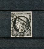 1849 France CERES N°3a 20c noir surBlanc Obl. Grille TTB. F1097