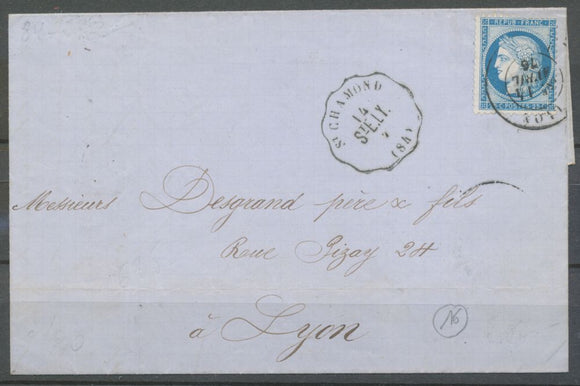 1876 Lettre N°60 Obl CAD Convoyeur station St CHAMOND, StE..LY. LOIRE (84) N3760