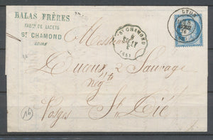 1876 Lettre N°60 obl CAD Convoyeur station St CHAMOND, StE..LY.  LOIRE(84) N3761