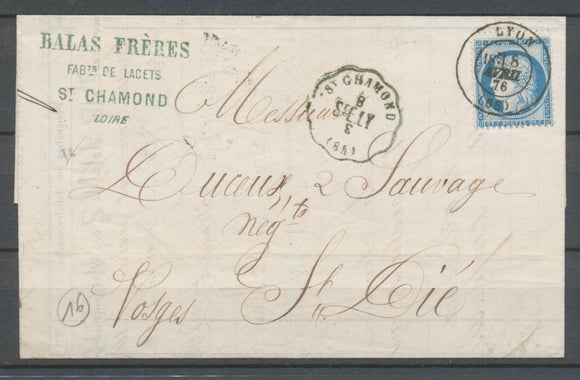 1876 Lettre N°60 obl CAD Convoyeur station St CHAMOND, StE..LY.  LOIRE(84) N3761
