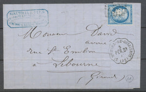 1875 Lettre N°60 Conv. station ST MEDARD-DE-GUIZIERES PER.Bn GIRONDE (32) N3764